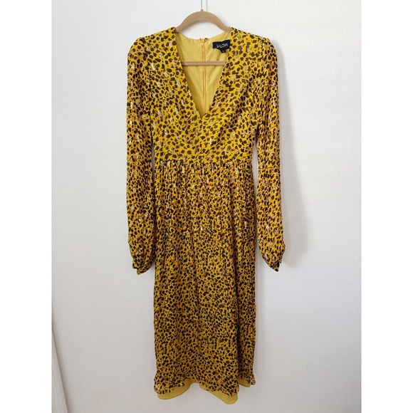 NWOT Saloni Silk Camille Gold Spot Jacquard Metallic Midi Dress 4 - Picture 2 of 9